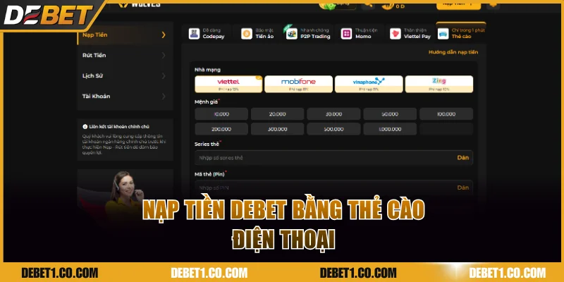 Nạp tiền DEBET qua 4 phương thức hiện có tại nhà cái